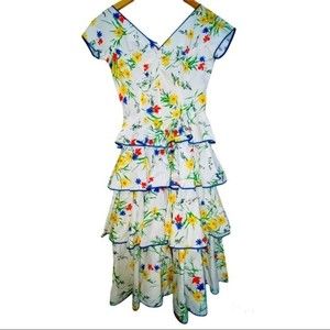 Vintage Prairie Tiered Floral Peasant Midi Dress Size Small